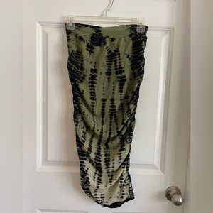 Hard Tail Forever Midi Ruched Pencil Skirt. Black/Green Tie-Dye, Size S.